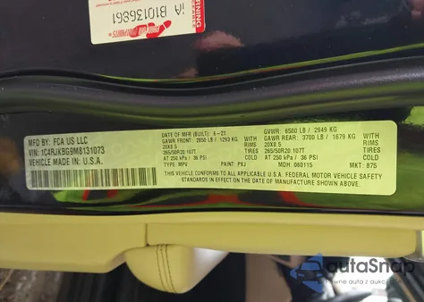 2021 Jeep Grand Cherokee L Limited 4X4 z USA, uszkodzony, nr VIN 1C4RJKBG9M8131073